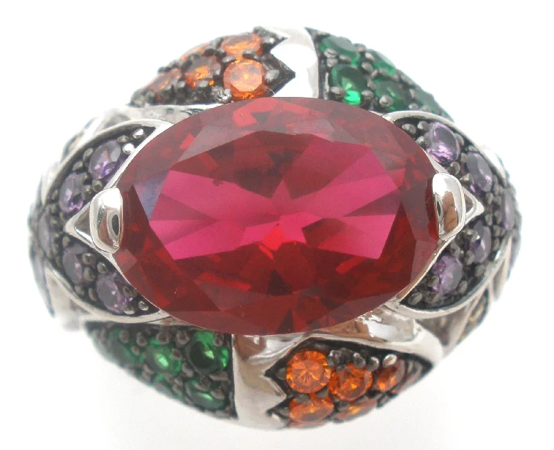 Women's rings etched-finish-Multi Color CZ Sterling Silver Ring Size 9.5 Charles Winston