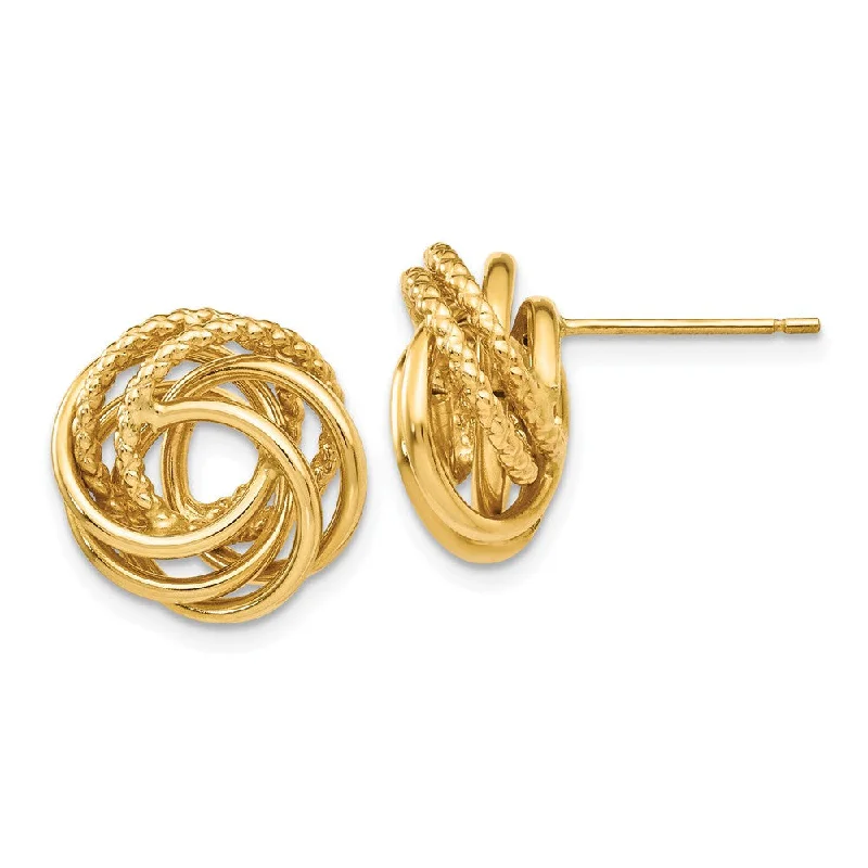 Women's earrings refined-bar-13mm Polished and Textured Love Knot Earrings in 14k Yellow Gold