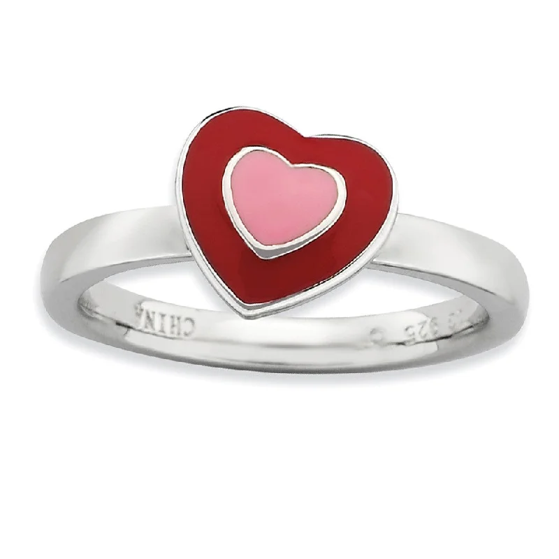 Women's rings angular-luster-Sterling Silver Stackable Enameled Heart Ring