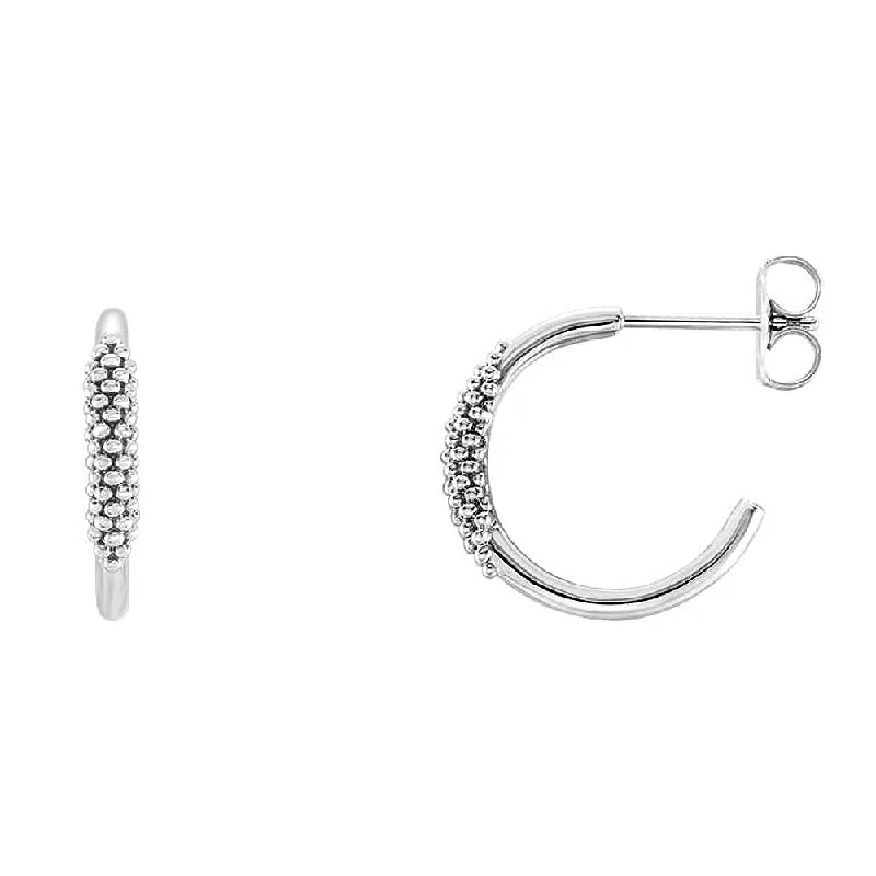 Women's earrings sleek-gold-2.6mm x 15mm (9/16 Inch) Sterling Silver Small Beaded J-Hoop Earrings