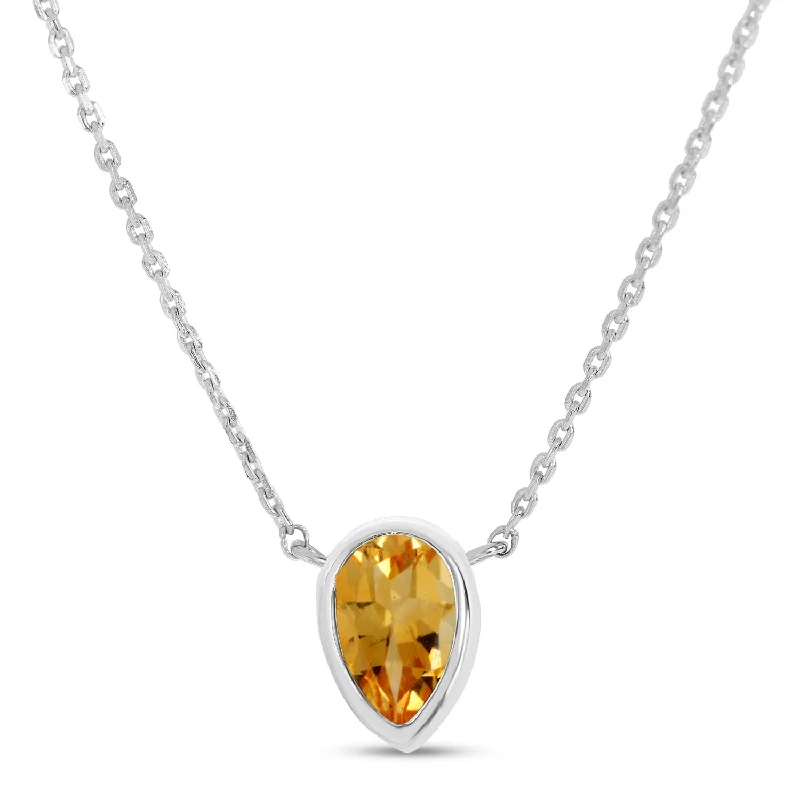 Women's necklaces airy-grace-14K White Gold Pear Citrine Birthstone Necklace P4334W-18-NOV