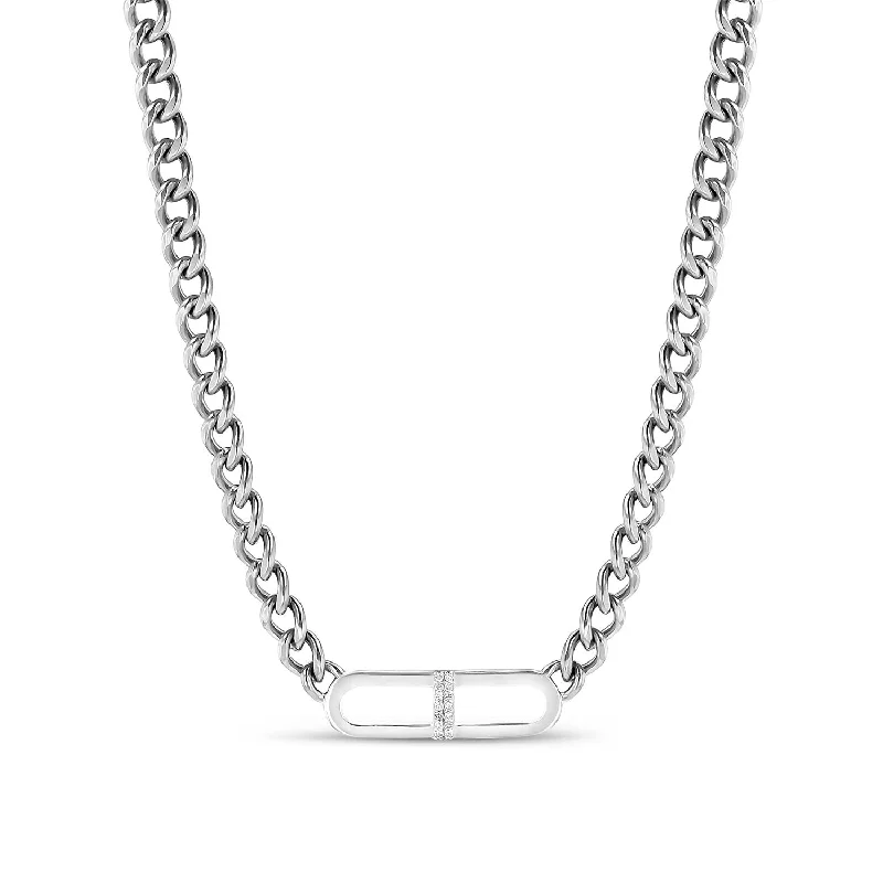 Women's necklaces antique-luxe-Sterling Silver and Diamond H Link on Curb Chain Necklace - 17"  N02990BG