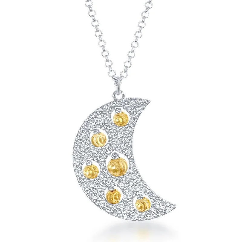 Women's necklaces dainty-keepsake-Sterling Silver Crescent Moon Two Tone Necklace