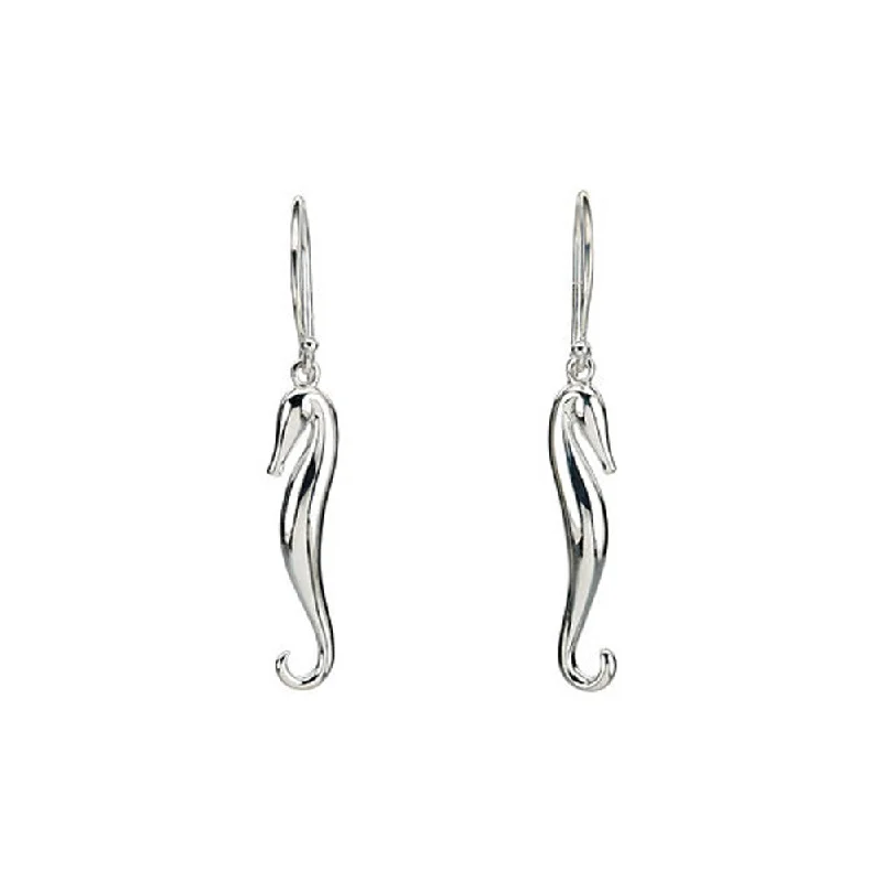 Women's earrings sleek-hoop-Polished Seahorse Earrings in Sterling Silver