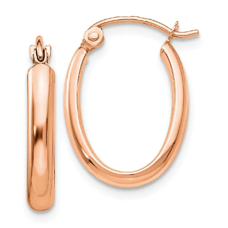 Women's earrings polished-dot-2.75mm x 19mm Polished 14k Rose Gold Domed Oval Tube Hoop Earrings