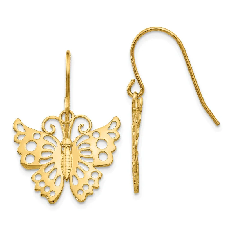 Women's earrings thin-pearl-19mm Cutout Butterfly Dangle Earrings in 14k Yellow Gold