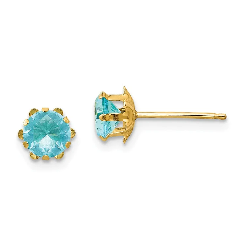 Women's earrings refined-pearl-Kids 5mm Synthetic Aquamarine Birthstone 14k Yellow Gold Stud Earrings