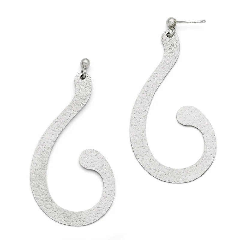 Women's earrings fine-twist-Large Textured Scroll Post Dangle Earrings in Sterling Silver