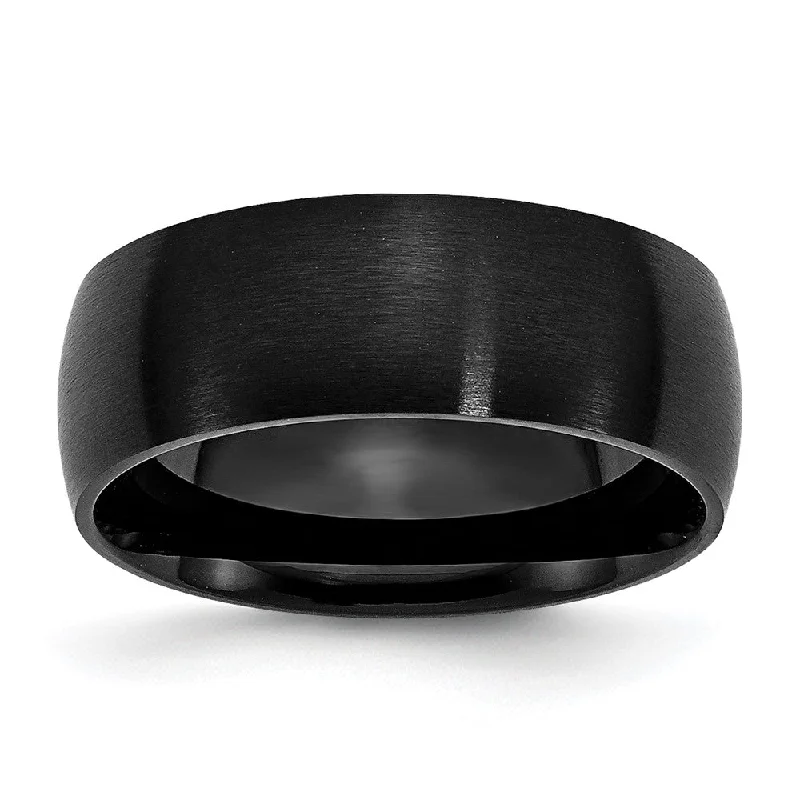 Women's rings bold-carve-Men's 8mm Black Plated Stainless Steel Brushed Domed Band