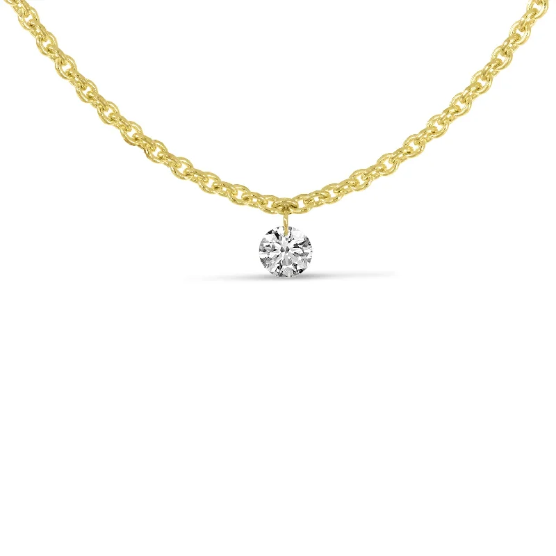 Women's necklaces triple-layer-14K Yellow Gold Dashing Diamonds Single Stone Rolo Chain Necklace