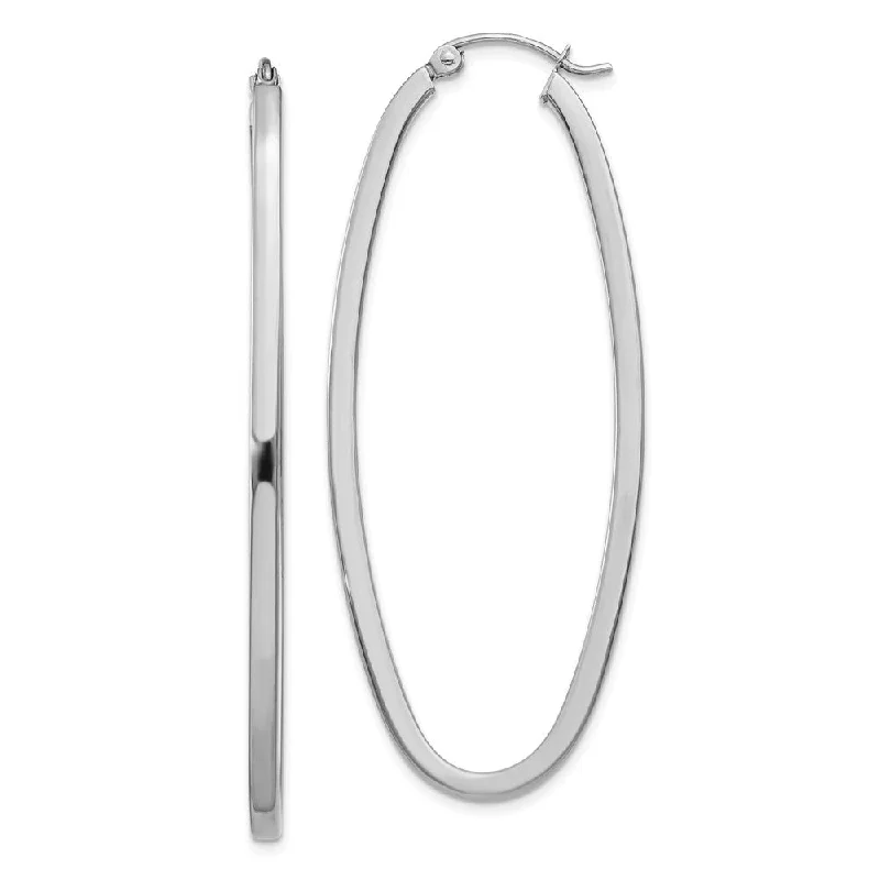 Women's earrings subtle-dot-2mm, 14k White Gold Square Tube Oval Hoop Earrings, 50mm (1 7/8 Inch)