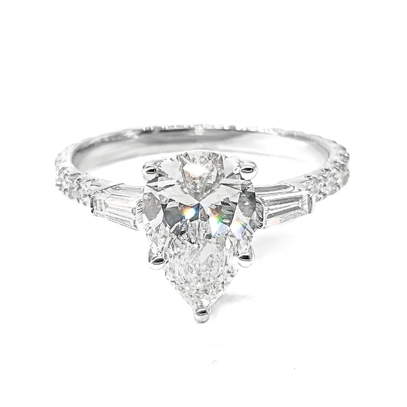 Women's engagement rings delicate-pave-2.00 ctw Pear Diamond Three-Stone Engagement Ring Side Tapered Baguettes