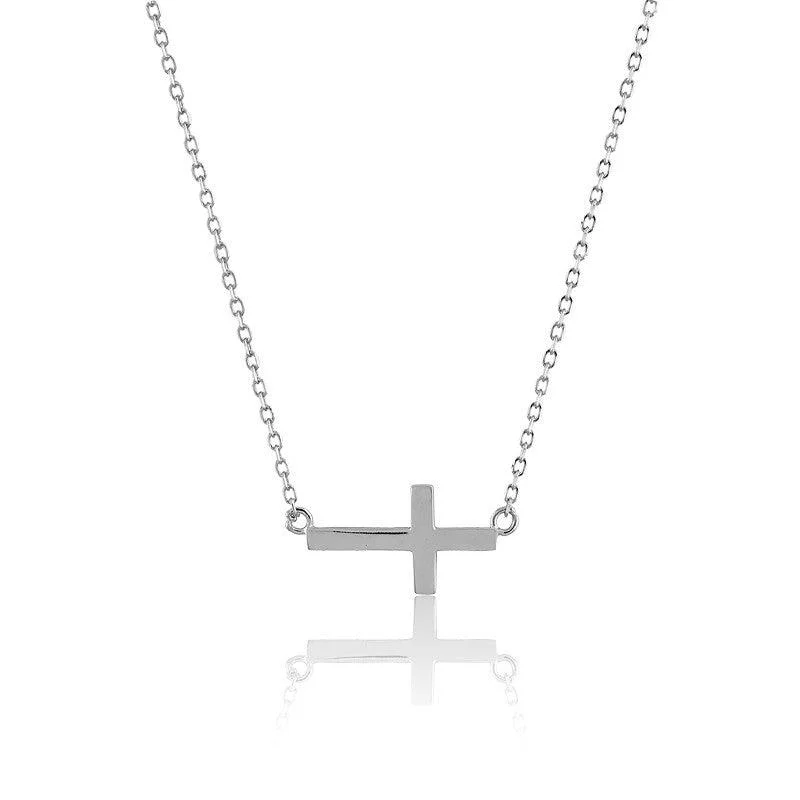 Women's necklaces coral-chic-Sterling Silver Small Sideways Cross Necklace