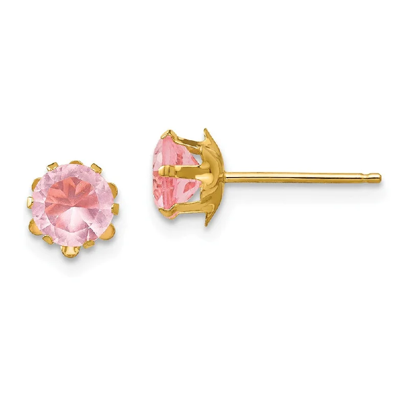 Women's earrings sleek-bar-Kids 5mm Synthetic Pink Tourmaline Birthstone 14k Gold Stud Earrings