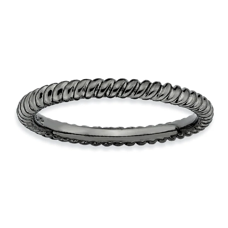 Women's rings futuristic-band-2.25mm Black Plated Sterling Silver Stackable Twisted Band