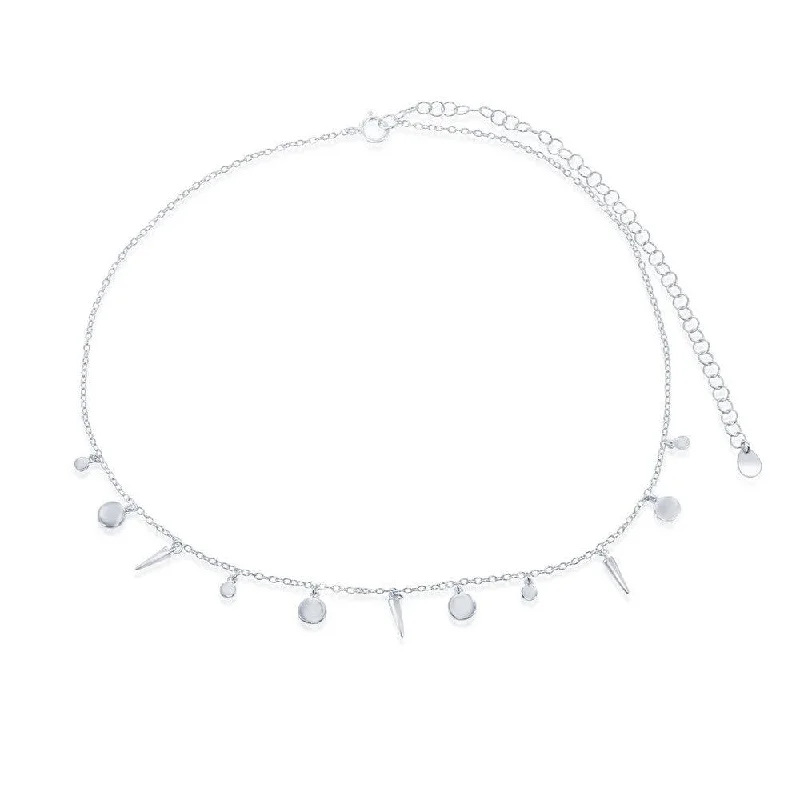 Women's necklaces luminous-stone-Sterling Silver Shiny Discs and Spikes Choker Necklace