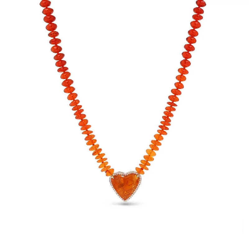 Women's necklaces exotic-accent-14k Mexican Fire Opal Heart Pendant on Mexican Fire Opal Necklace - 19.5"  NG002796