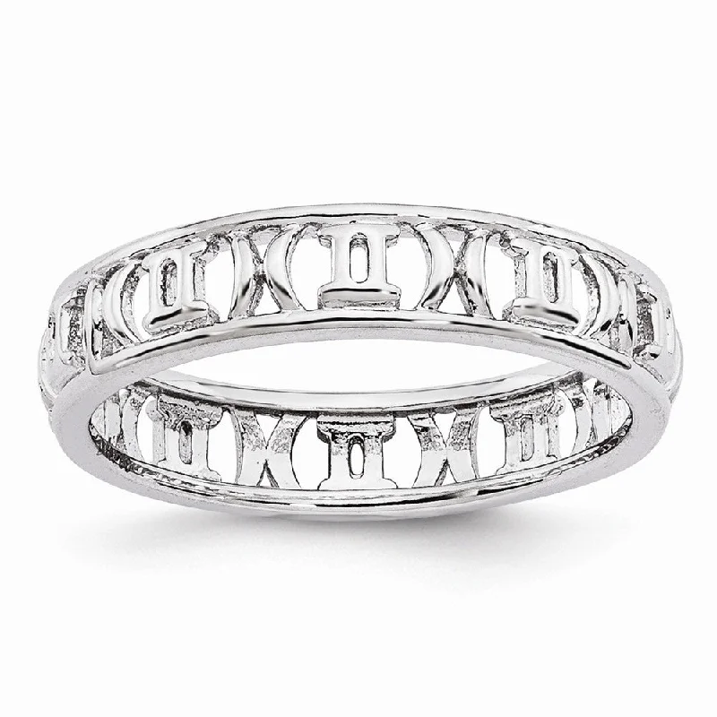 Women's rings etched-finish-4mm Sterling Silver Stackable Expressions Gemini Zodiac Ring