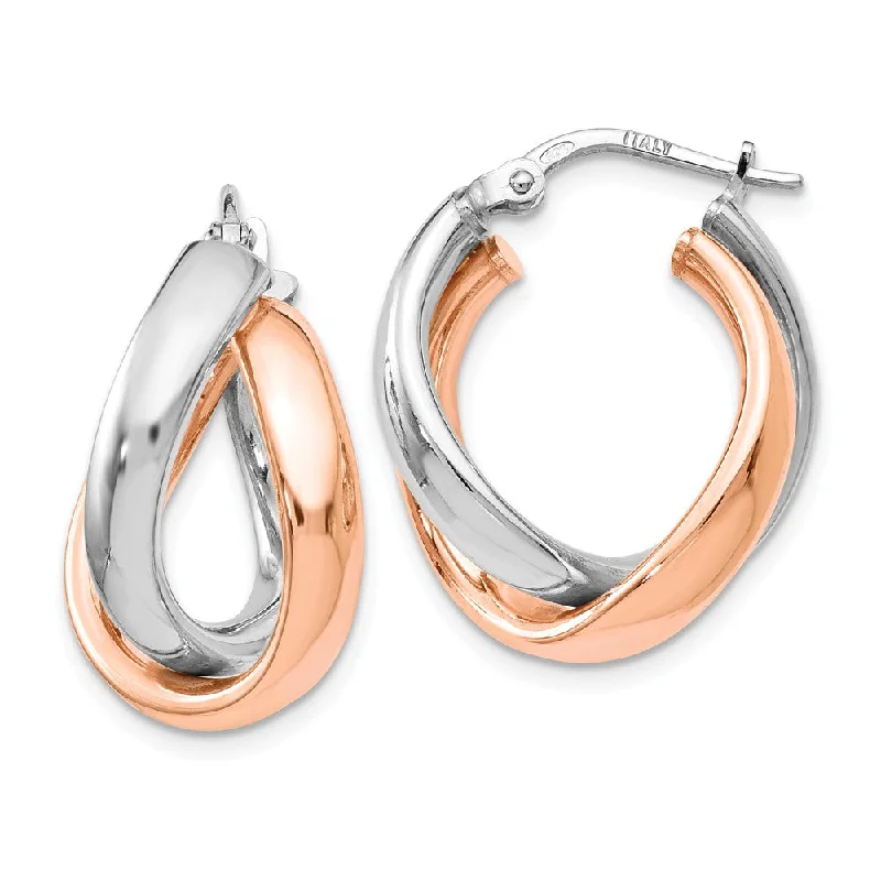 Women's earrings micro-stud-Sterling Silver & Rose Gold Tone Double Freeform Hoop Earrings, 21mm