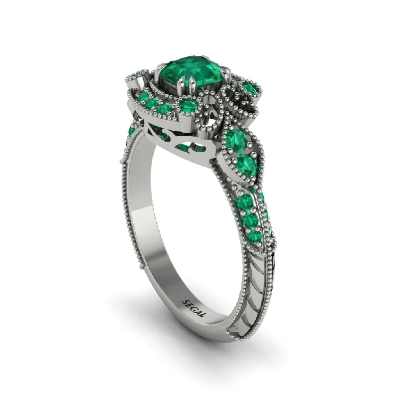 Women's engagement rings radiant-solitaire-Emerald Vintage Filigree Cushion Cut Engagement Ring - Elaina No. 21