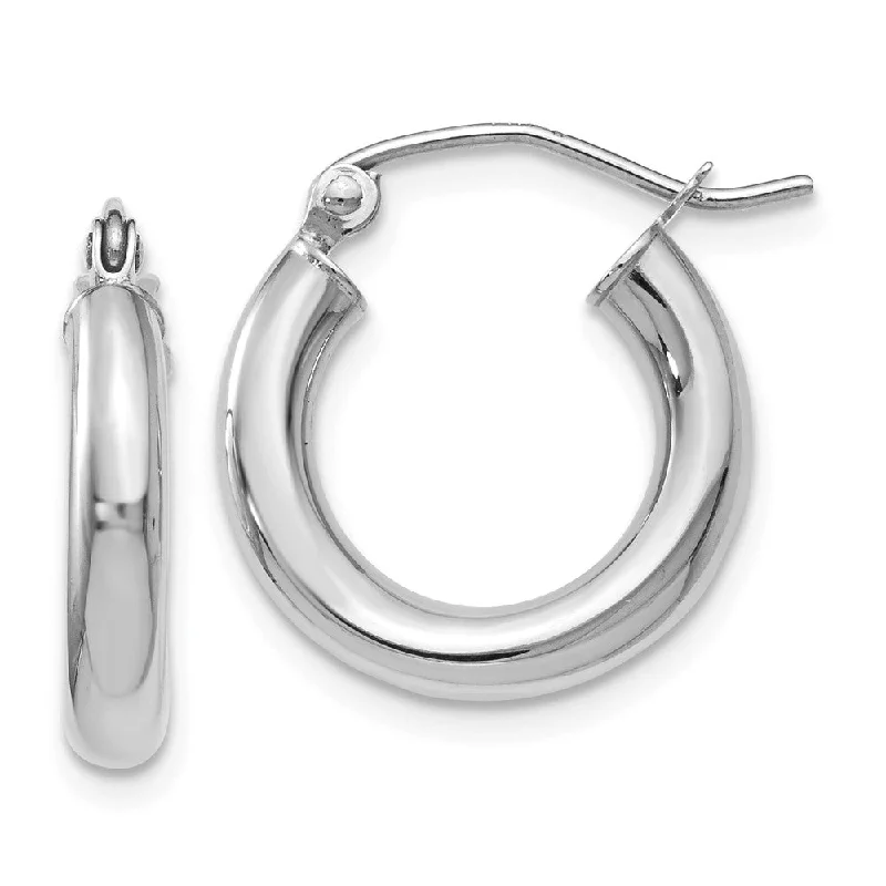 Women's earrings slender-silver-3mm x 16mm (5/8 Inch) Round Hoop Earrings in 14k White Gold