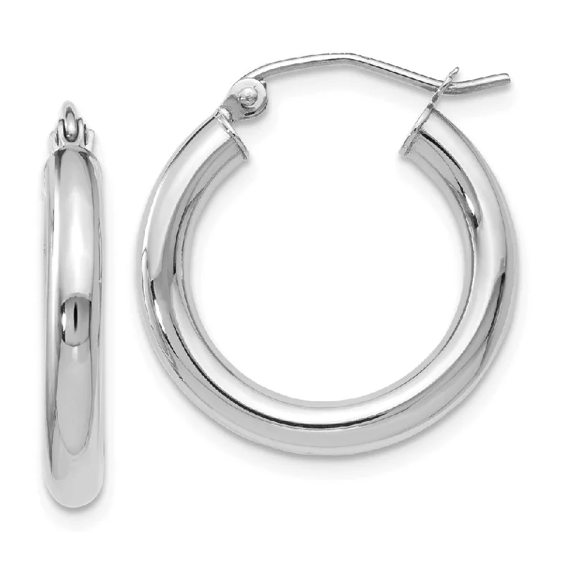 Women's earrings minimal-chain-3mm Round Hoop Earrings in 10k White Gold, 20mm (3/4 Inch)