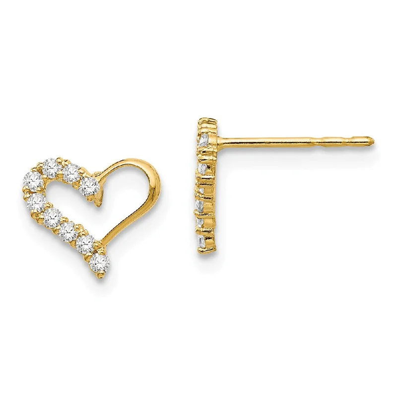 Women's earrings thin-gold-Kids Cubic Zirconia Open Heart Post Earrings in 14k Yellow Gold