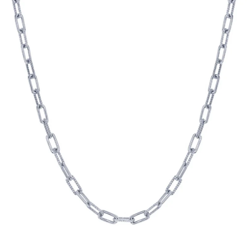 Women's necklaces fine-satin-Classic Women's Necklace - Sterling Silver Polished Rope Design Paperclip | L-4376