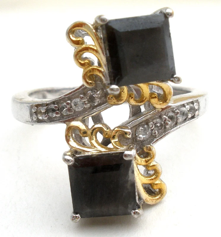 Women's rings chunky-metal-Black Agate & Crystal Ring 925 Chuck Clemency Size 9