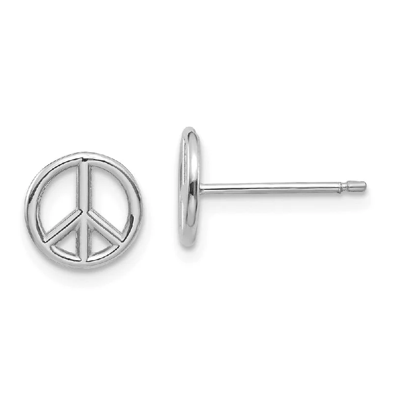 Women's earrings minimal-gold-8mm 3D Peace Sign Post Earrings in 14k White Gold