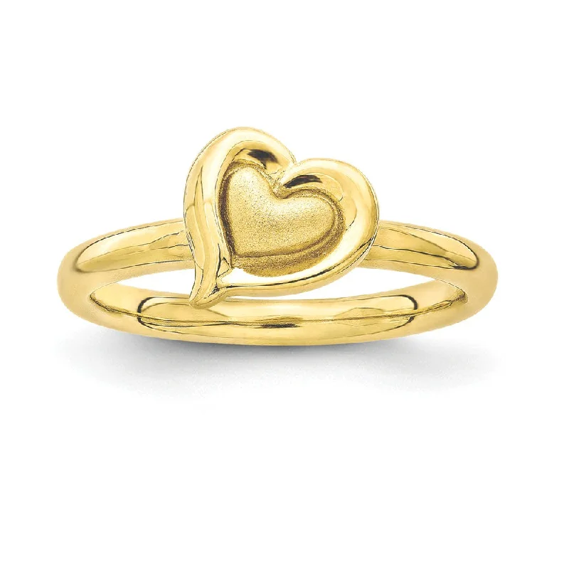 Women's rings bold-silver-Yellow Gold Tone Plated Sterling Silver Stackable 9mm Heart Ring