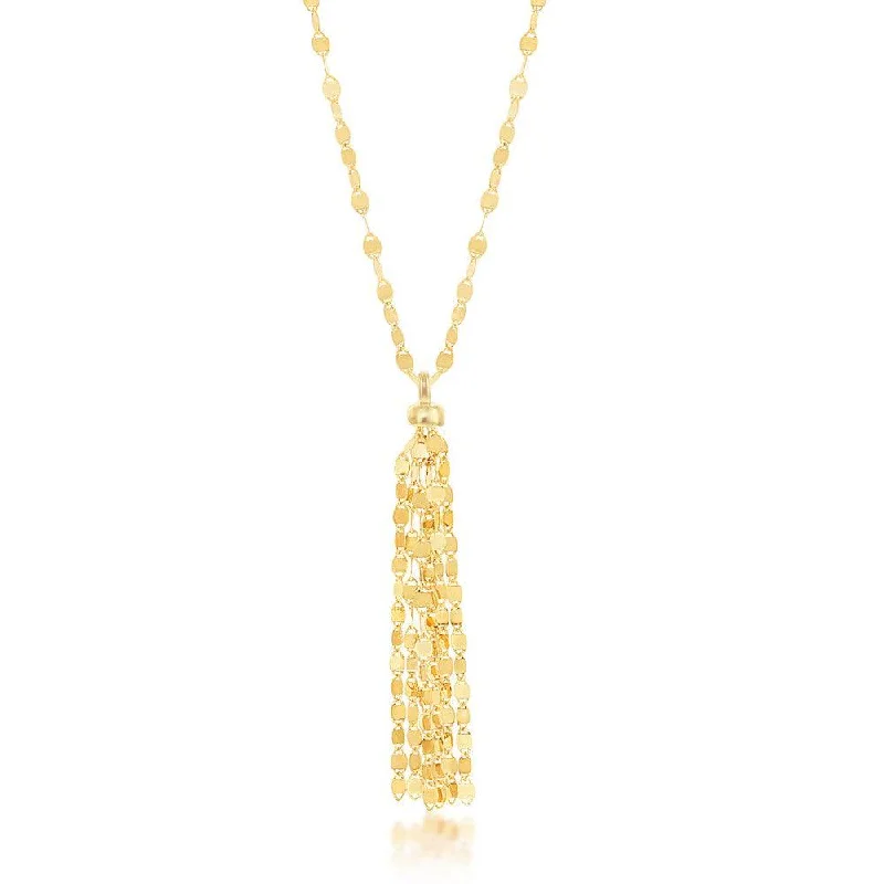 Women's necklaces festive-shine-Sterling Silver Gold Plated Mirror Chain with Tassel Necklace