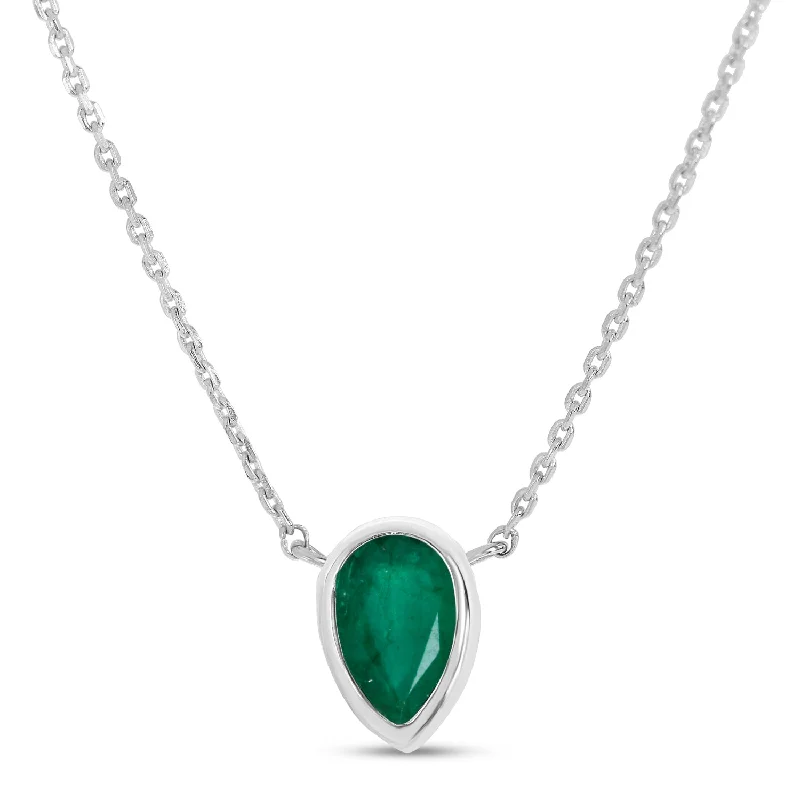 Women's necklaces hand-glossed-14K White Gold Pear Emerald Birthstone Necklace P4334W-18-MAY