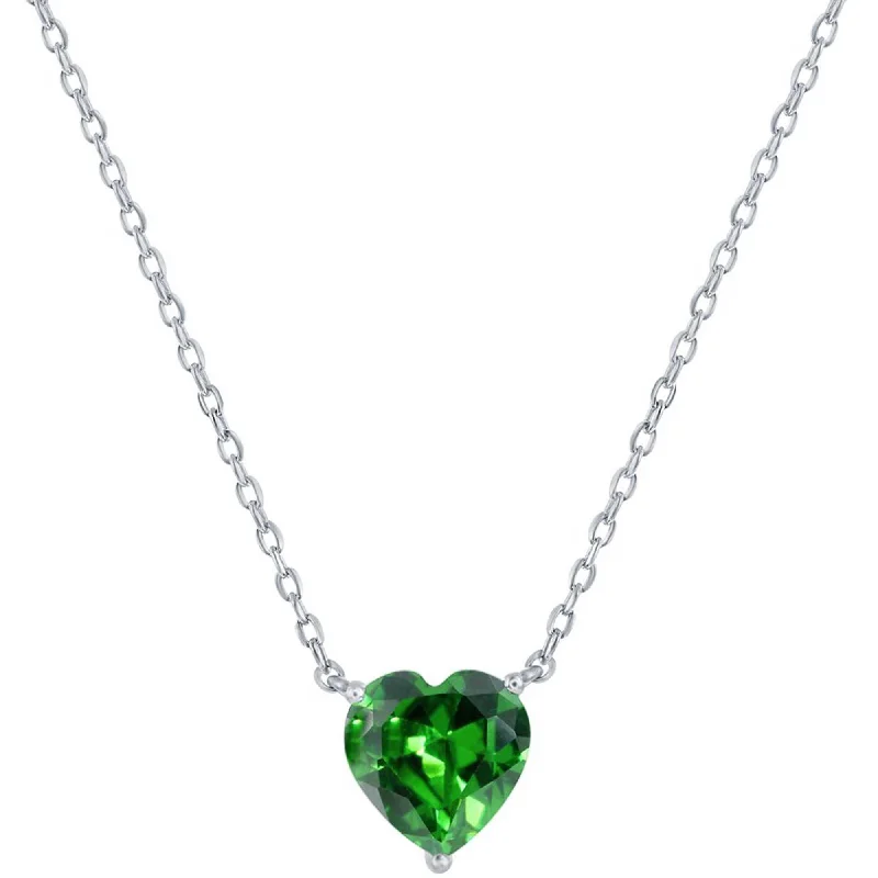 Women's necklaces twinkling-accent-Classic Women's Necklace - Silver 8mm Emerald May Heart Perciosa Crystal | M-7126