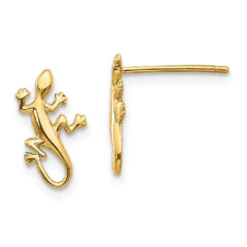 Women's earrings dainty-gold-Mini Gecko Post Earrings in 14k Yellow Gold