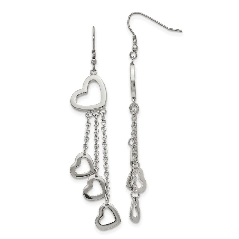 Women's earrings sleek-gem-Polished Open Hearts Dangle Earrings in Stainless Steel