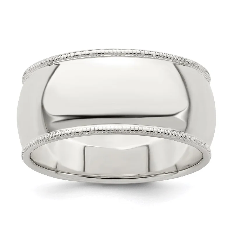 Women's rings lasting-chic-Men's 9mm Sterling Silver Half Round Milgrain Edge Standard Fit Band