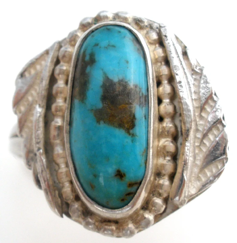 Women's rings ornate-blush-Vintage Turquoise Ring Sterling Silver Size 9