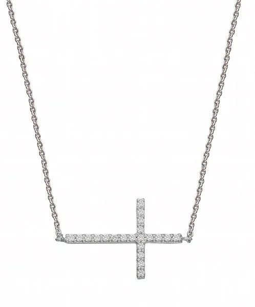 Women's necklaces draped-chain-Sideways cross necklace 588-JSA