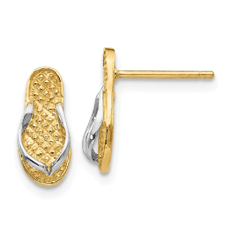 Women's earrings minimal-gold-Small 3D Two Tone Flip Flop Post Earrings in 14k Gold