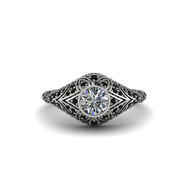 Women's engagement rings twinkling-stone-Diamond Bezel Vintage Filigree Engagement Ring - Kendall No. 33