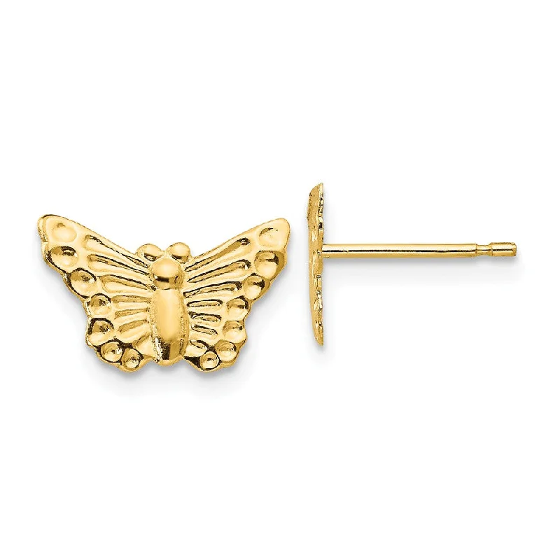 Women's earrings subtle-stud-Kids 12mm Textured Butterfly Post Earrings in 14k Yellow Gold