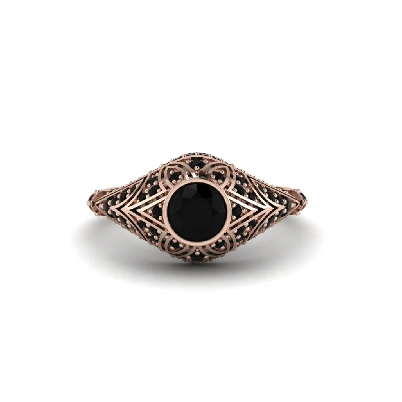 Women's engagement rings proposal-glow-Black Diamond Bezel Vintage Filigree Engagement Ring - Kendall No. 38