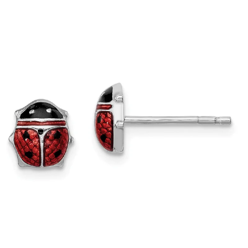 Women's earrings fine-bar-7mm Red Ladybug Post Earrings in Sterling Silver and Enamel