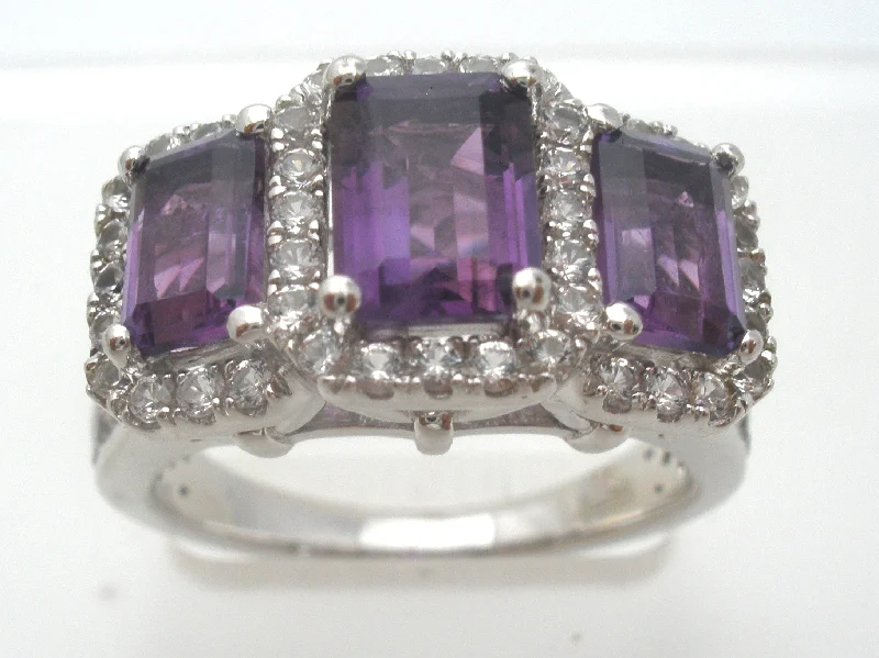 Women's rings nature-silver-Amethyst CZ Ring Sterling Silver Size 6