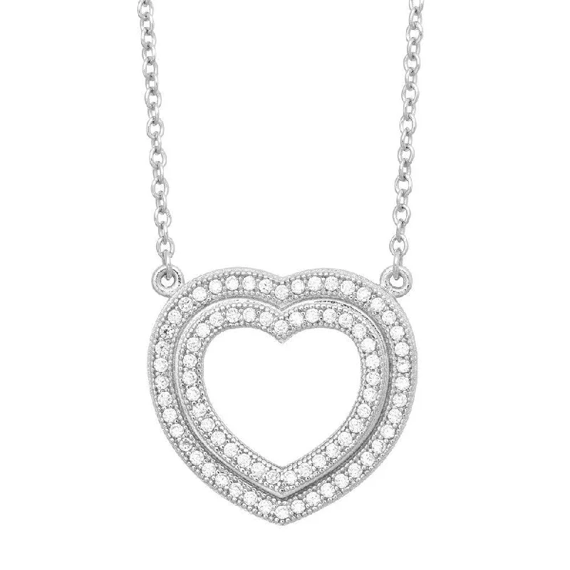 Women's necklaces shimmering-silver-Sterling Silver Open Micro Pave Heart Necklace