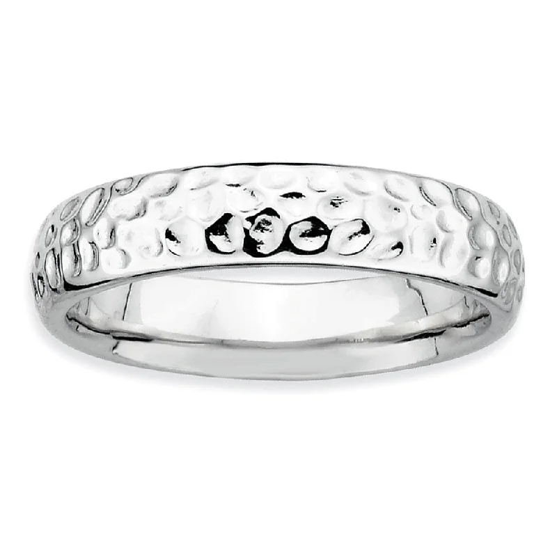 Women's rings quirky-pattern-4.5mm Stackable Sterling Silver Hammered Band