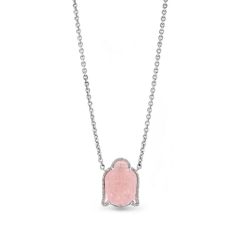 Women's necklaces fine-profile-Rose Quartz and Diamond Buddha Pendant Chain Necklace - 19"  N0002752