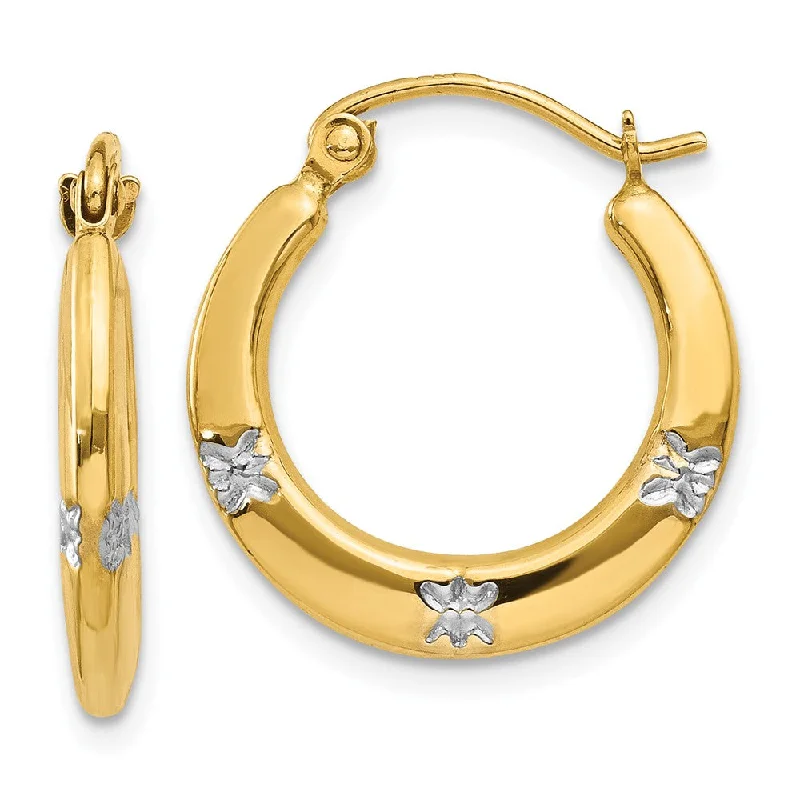 Women's earrings polished-dot-Floral Round Hoop Earrings in 14k Yellow Gold and Rhodium