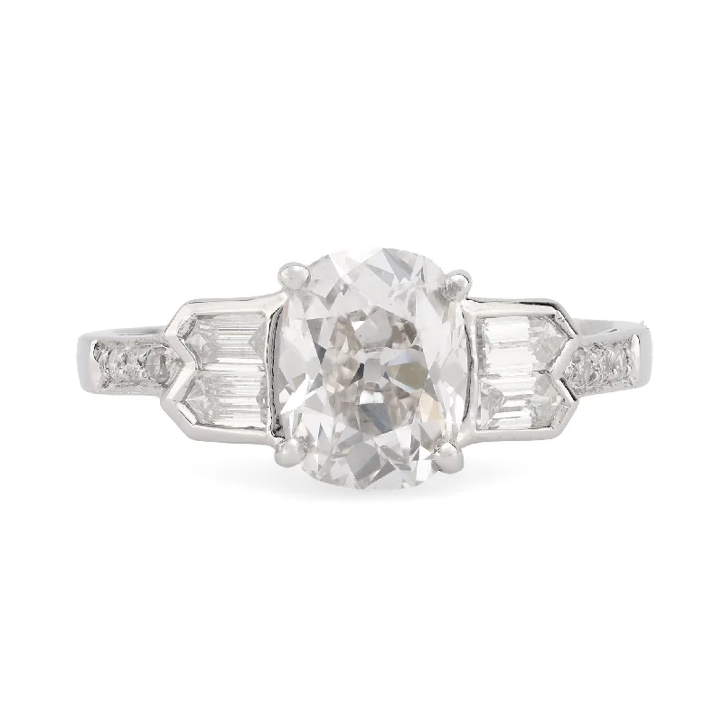 Women's engagement rings sculpted-twist-GIA 1.58 Carat Old Mine Diamond Platinum Engagement Ring